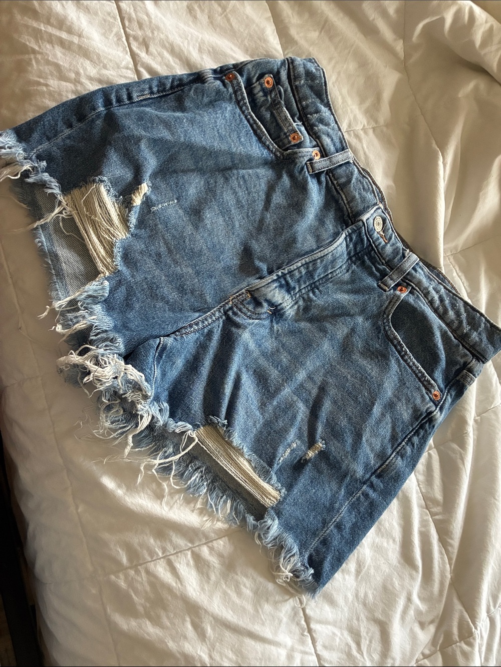 Lucky Brand Frayed Hem Distressed Blue Denim Shorts for Women